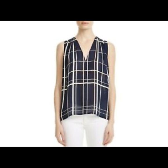 Vince 100% silk plaid sheer sleeveless top - Picture 1 of 6